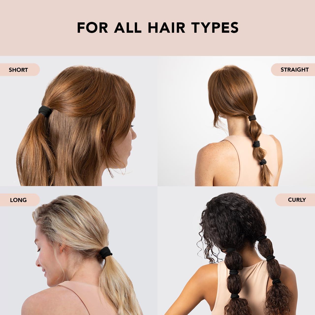 Kitsch Kitsch Hair Ties for Women, Hair Ties No Damage Elastics, Ponytail Holders - No Pull, No Breakage, Stretchy Hairties for Everyday Use | Recycled Polyester Material, 20 pcs - Black