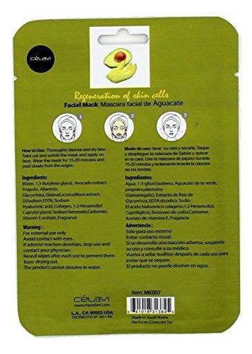 Celavi Cosmetics Celavi Essence Facial Mask Paper Sheet Korea Skin Care Moisturizing 12 Pack (Avocado)