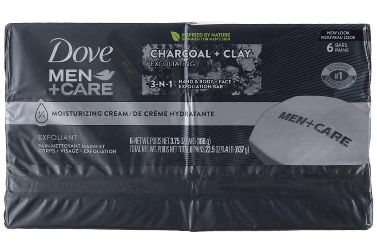 Dove Dove, Men Bar Soap Charcoal + Clay, 4 Ounce (Pack of 6)