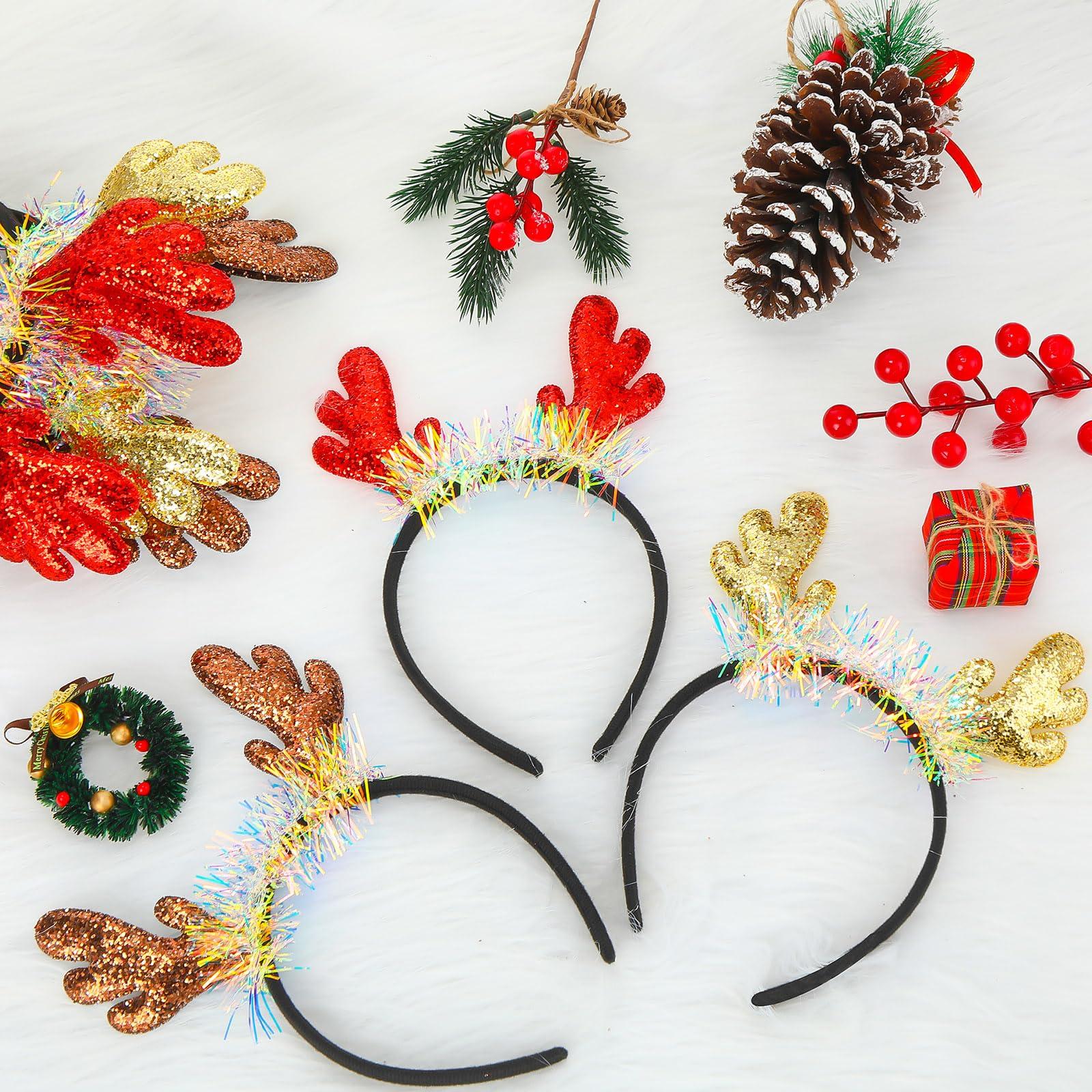 Riceshoot Riceshoot 30 Pcs Christmas Reindeer Antlers Headband Bulk Deer Antlers Headbands with Ears Deer Costume for Women Christmas Party Favors Halloween Supplies