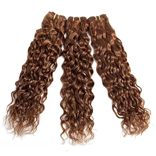 FEEL ME FEEL ME Brazilian Water Wave Bundles Brown Human Hair Bundles 8A Mink Water Wave Brazilian Hair Weave 3 Bundles Colored 30 Deep Curly Human Hair Extension 300gram(10 12 14?