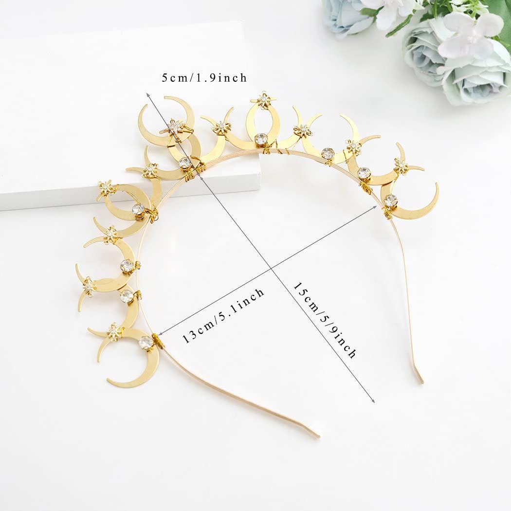 Urieo Urieo Rhinestone Moon Crown Headband Gold Star Headpiece Crystal Tiara Headbands Parties Hair Accessory for Women