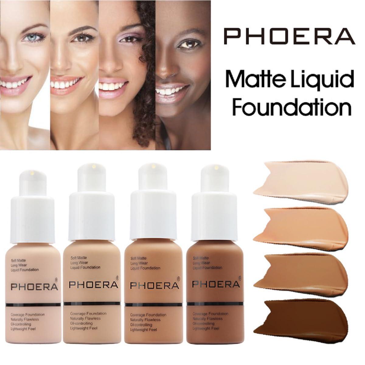 Meifen 2Pack PHOERA Foundation,Full Coverage Foundation, Concealer Foundation Full Coverage Flawless New 30ml PHOERA 24HR Matte Oil Control Concealer(108 - Tan)