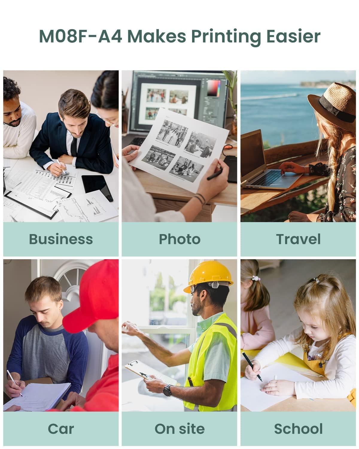 Phomemo Phomemo Wireless Portable Printer, Supports A4 8.27\"x11.69\", Inkless Mobile Printer Compatible with iOS, Android & Laptop, Portable Printers Wireless for Travel, Mobile Office, School, Home, Car