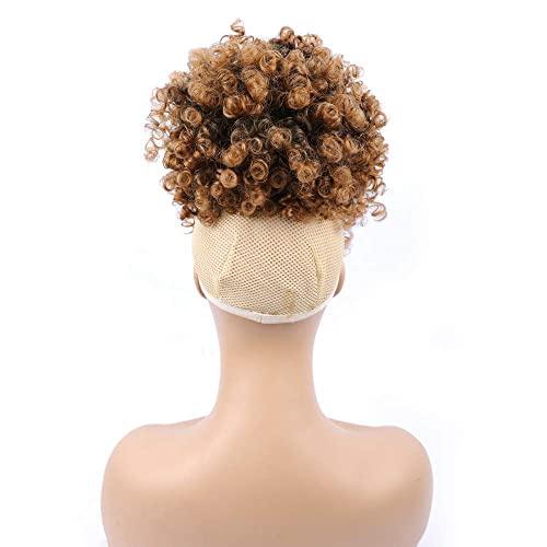 ENTRANCED STYLES ENTRANCED STYLES Drawstring Ponytail with Bangs Afro Puff Ponytail Extensions for Women Short Curly Puff Ponytail with Bangs Clip in Wrap Updo Hairpiece for Women(T30)