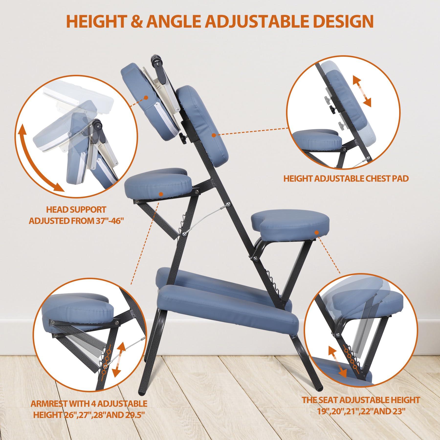 ZENY ZENY Massage Chair Portable, Tattoo Chair, 4 in Thick Foam Therapy Chair, Adjustable Spa Salon Folding Massage Chair with Face Cradle for Client, with Carring Bag