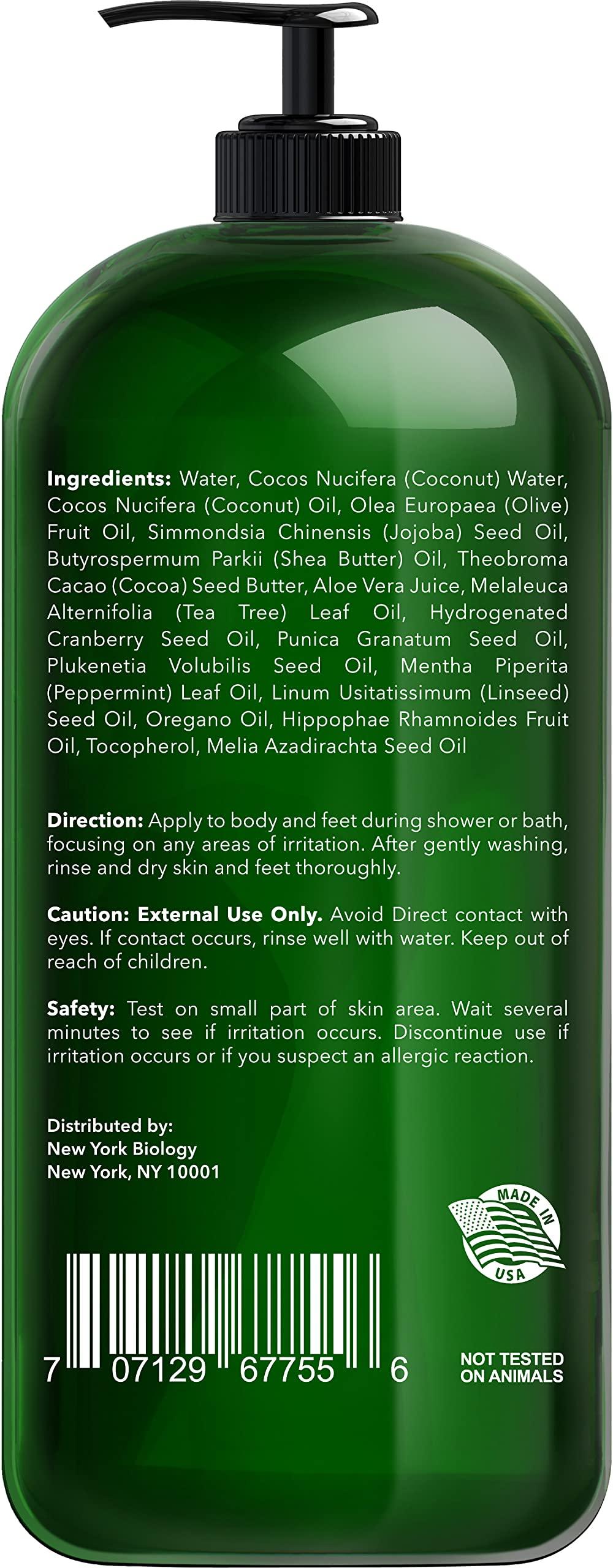 NEW YORK BIOLOGY THE ULTIMATE COSMECEUTICALS New York Biology Tea Tree Body Wash with Tea Tree Mint Body Wash for Men and Women - Helps Jock Itch & Itchy Skin, Nail Fungus, Athletes Foot, Eczema & Body Odor, Ringworms – 16 Fl Oz