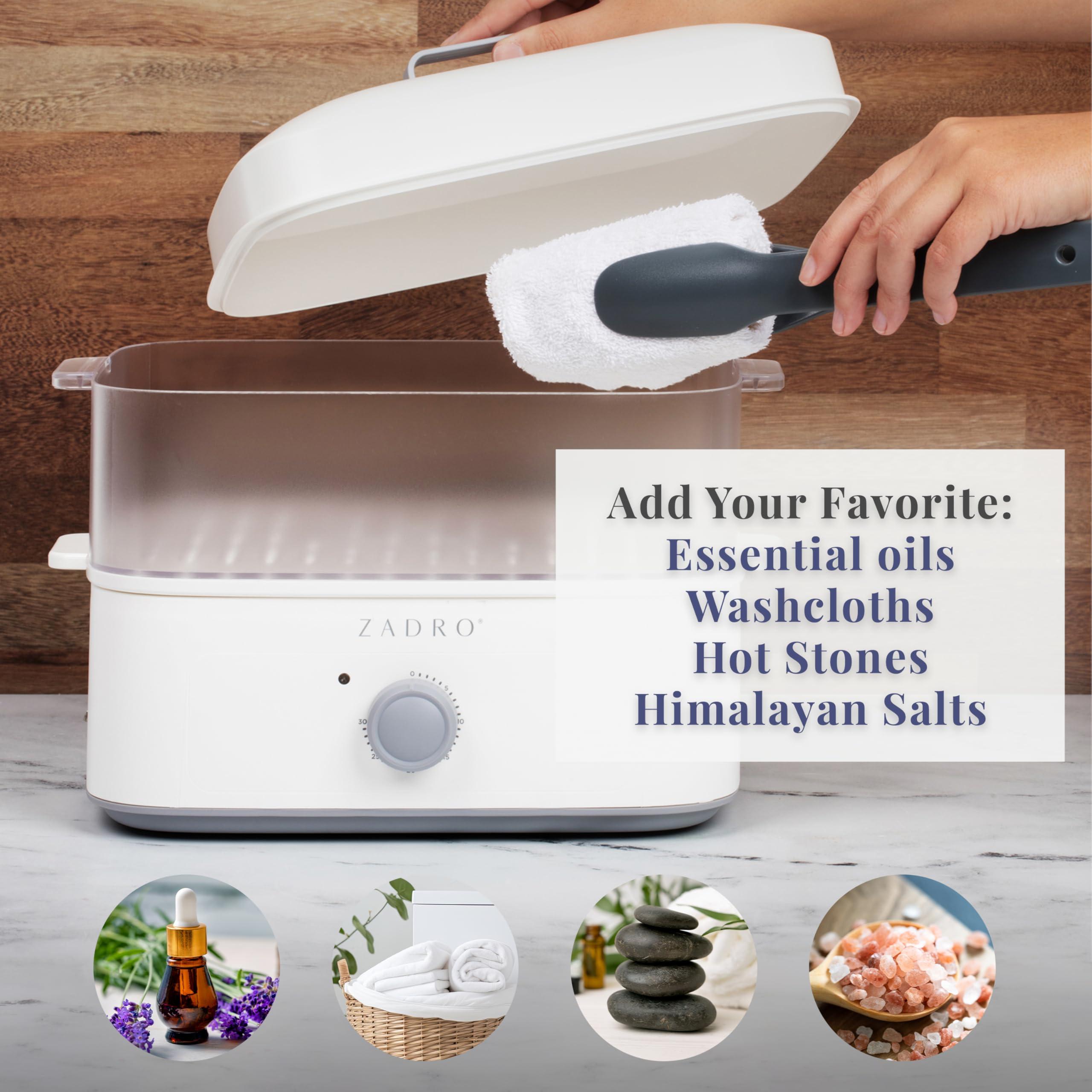 Zadro Zadro Towel Steamer with Tongs, 850W Heater, 8L Tray, 1.7L Tank, 30-min Timer for Facials, Manicures, Pedicures, Shaving (13"x12", 120V/850W, 8L, Tan/Gray)