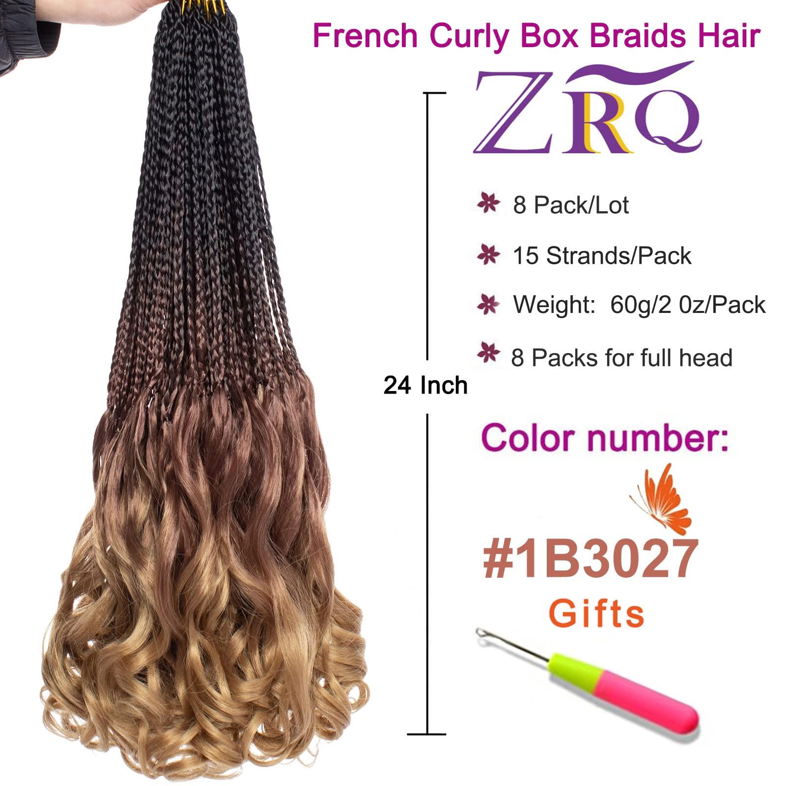ZRQ ZRQ 8 Packs 24 Inch French Curl Crochet Braids Ombre Brown Goddess Box Braids Crochet Hair Pre Looped French Curly Braiding Hair With Curl Ends Crochet Hair for Black Women 1B3027#