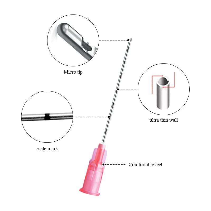 Angelfill 25G 38mm Blunt Cannula,Professional Blunt Tips for Facial Filling Tattoo Needle,50pcs Micro Cannula Needl