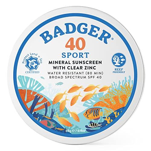Badger Badger Coral Reef Safe Sunscreen Tin, SPF 40 Zinc Oxide Sunscreen, Broad Spectrum, Water Resistant, Travel Size Sunscreen, Sun Skin Care, Unscented, 2.4 oz
