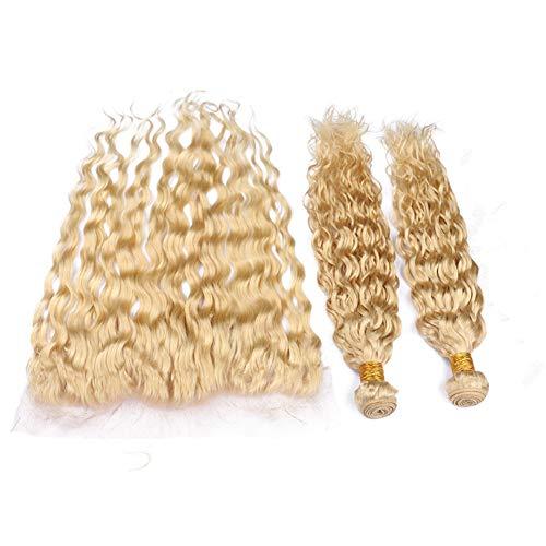 Tony beauty hair Tony Beauty Hair Russian Blonde Human Hair Weaves 2Bundles Wet Wavy with Frontal 3Pcs Lot Water Wave Pure 613 Blonde 13x4 Lace Frontal Closure with Virgin Hair Wefts (14 16+14)