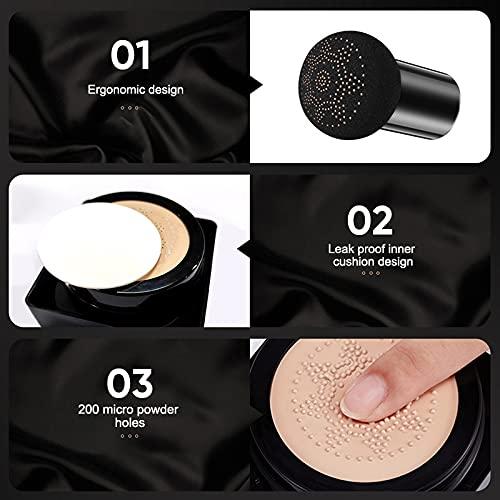 NUIBO 2PCS Mushroom Head Air Cushion CC Cream Foundation, Beauty Cream EXO TOO BB Cream, Moisturizing, Long Lasting, Matte, Light Weight, Waterproof Liquid Foundation with 2PCS Mushroom Head Sponges