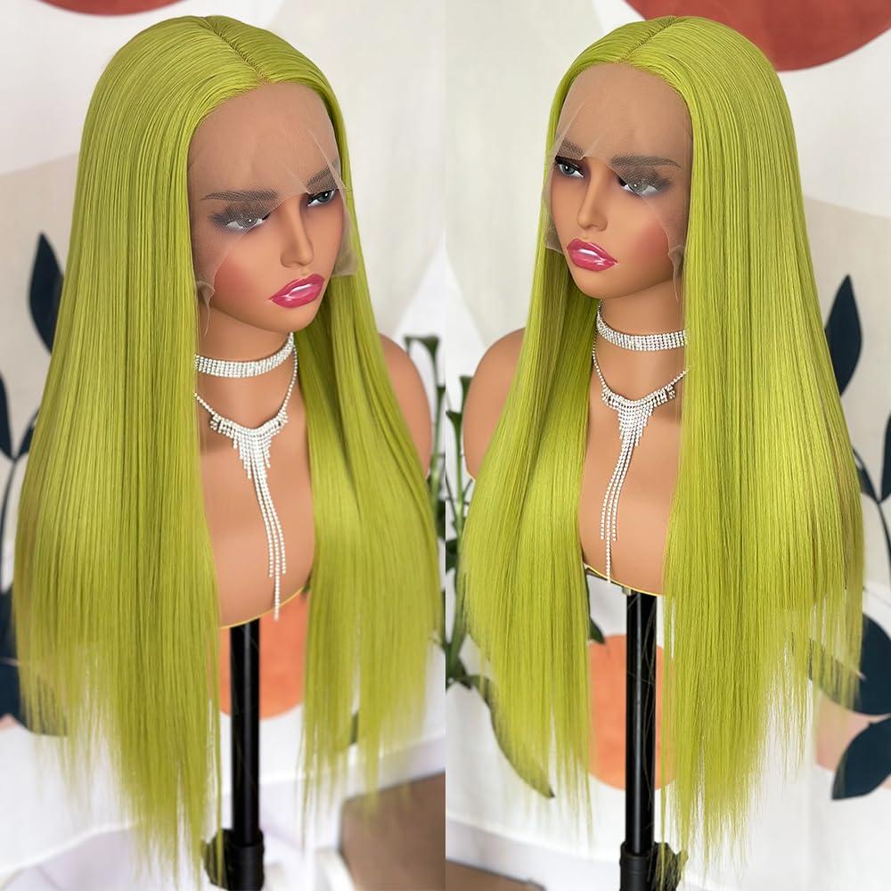 Itimay Itimay Green Hair Lace Front Wig Long Straight Wig Natural Hair Heat Resistant Fiber Hair Synthetic Lace Front Wigs for Fashion Women
