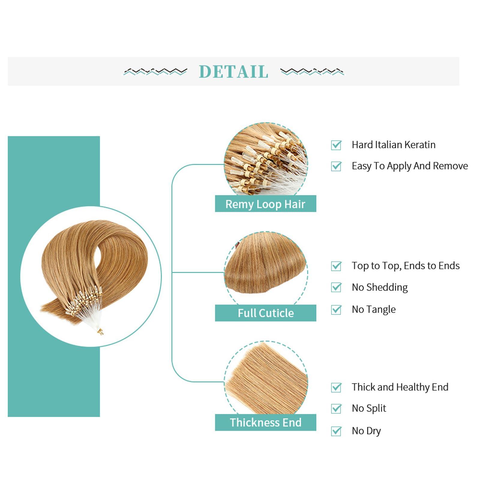 RIBONI Micro Links Human Hair Extensions Strawberry Blonde Micro Loop Hair Extensions Micro Ring Remy Hair Extensions 18Inch 100Strands Cold Fusion Extensions for Women