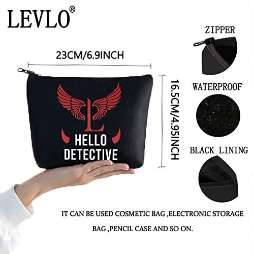 LEVLO LEVLO Lucifer TV Show Cosmetic Make Up Bag Lucifer Morningstar Gift Hello Detective Lucifer Makeup Zipper Pouch Bag For Women Girls (Hello Detective Black)