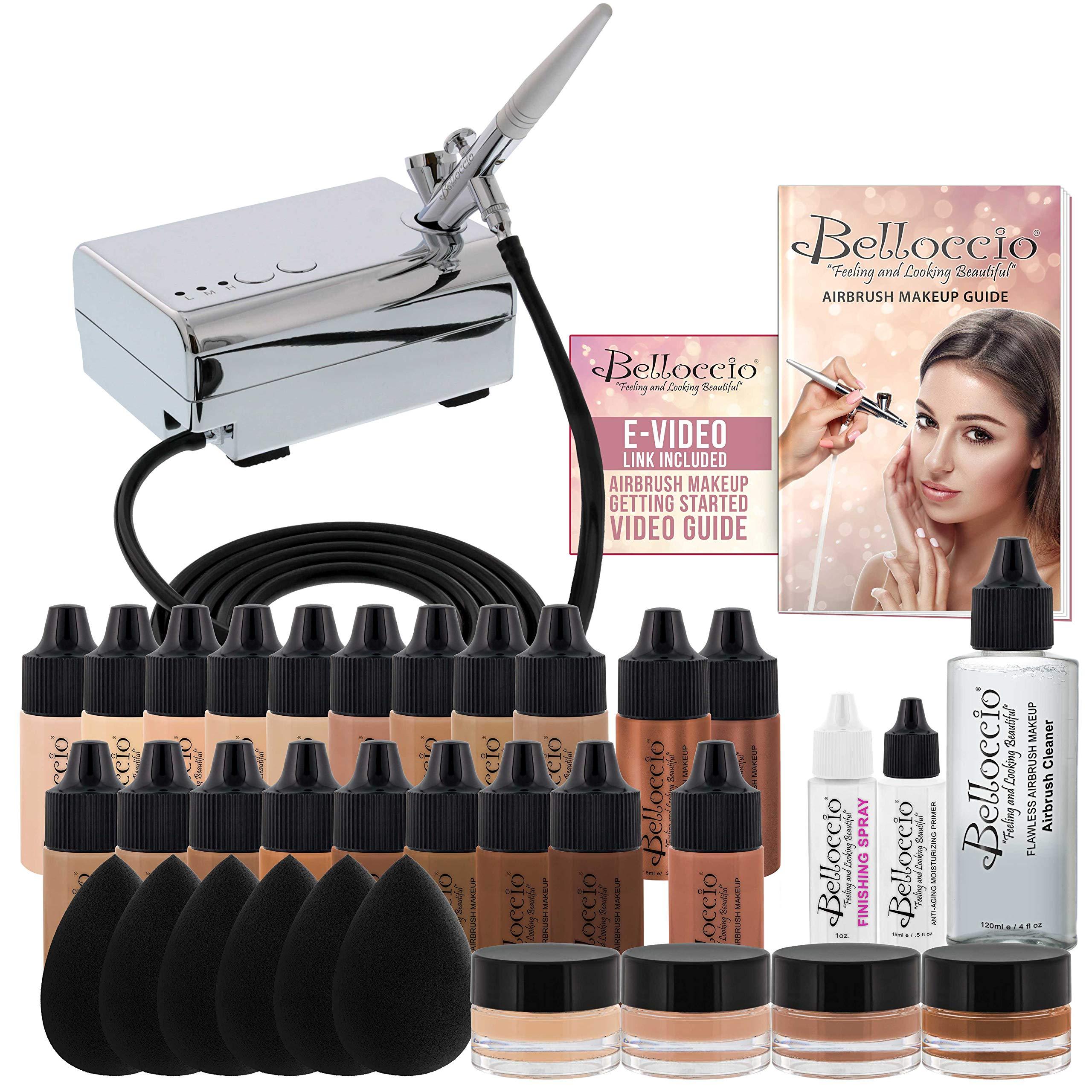 Belloccio Complete Professional Belloccio Airbrush Cosmetic Makeup System with a MASTER SET of All 17 Foundation Color Shades in 1/4 oz Bottles - Blush, Bronzer, Highlighters