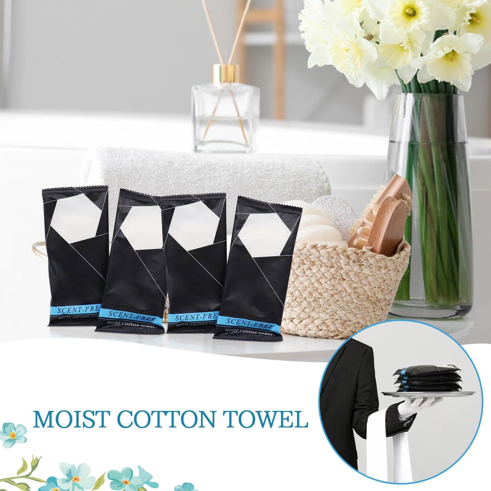 PSPIKXEG 150 Count White Moist Towel Towelettes Individually Wrapped,8.5\'\'x8.5\'\' Unscented Disposable Wet Hand Towels Bulk,Single Use Individually Wrapped Washcloths for Travel Camping Sport Spa Party,Wedding