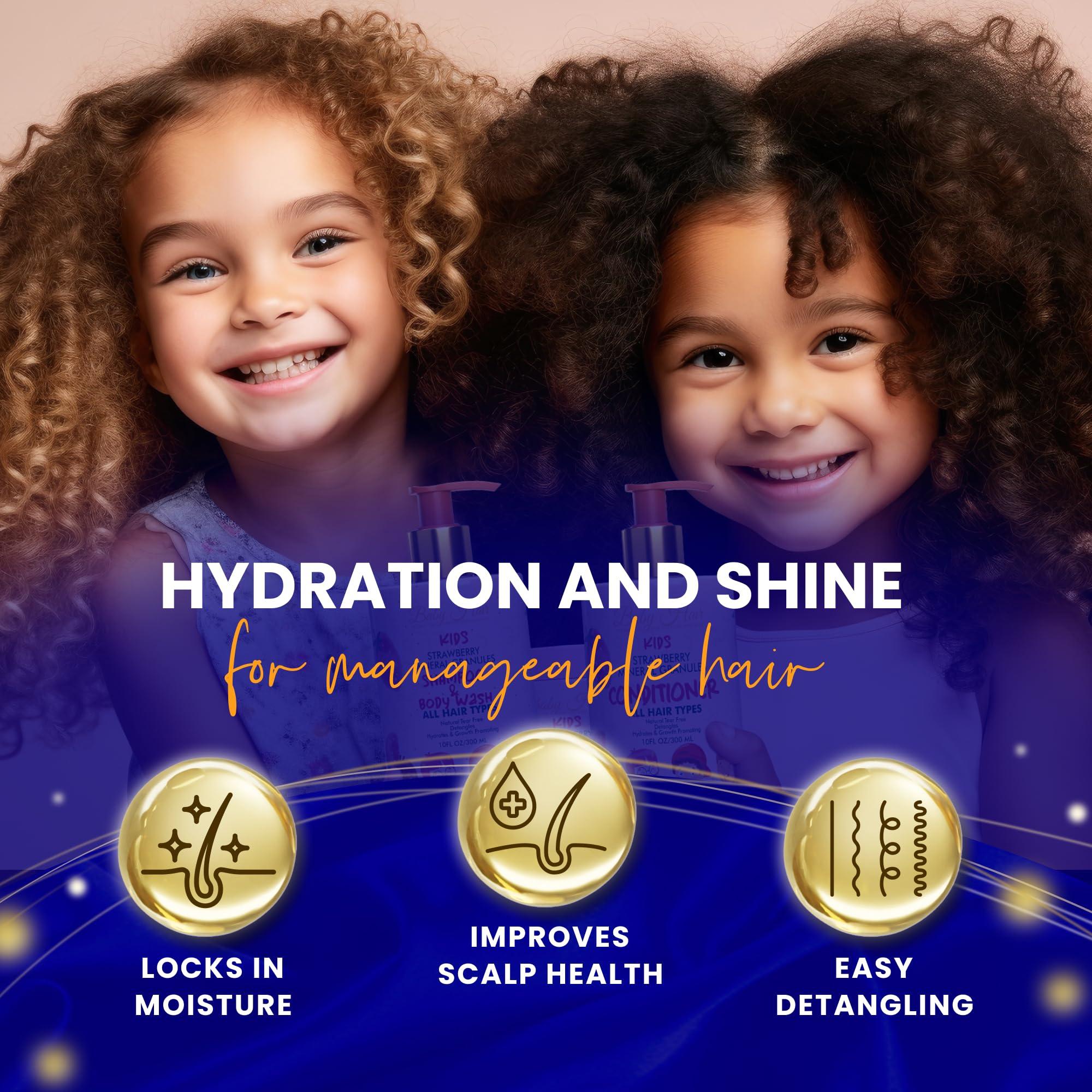 BABY HAIR Baby Hair - Strawberry Mineral Kids Hair Conditioner, Sulfate-Free Toddler Hair Conditioner, Hair Conditioner for Kids with Strawberry Oil, Camellia Oil, and Biotin, 10 fl.oz