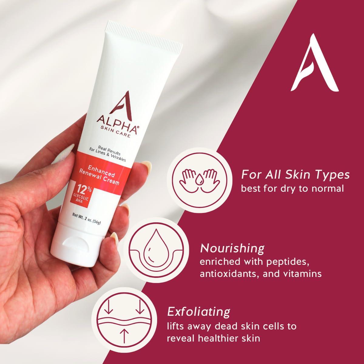 Alpha Alpha Skin Care Enhanced Renewal Cream, Anti-Aging Formula, 12% Glycolic Hydroxy Acid (AHA), Reduces Lines & Wrinkles, For Normal to Dry Skin, 2 oz, Pack of 3