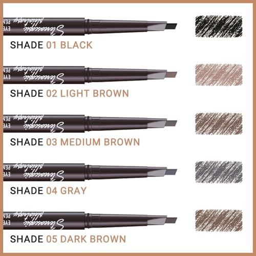 WanTuoluo 4 Pcs Ultimate Eyebrow Retractable Definer Pencils,Dual-Sided Natural Soft Textured Eyebrow Pencil, for Daily Look Eyebrow Makeup,Brow Brush,Fine Tip-Black