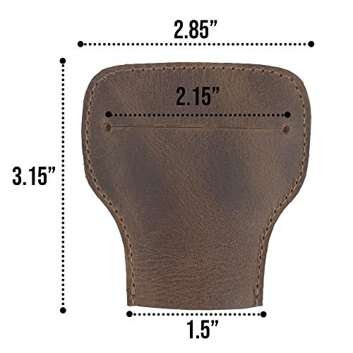 Hide & Groom Hide & Groom, Rustic Edge Razor Protector Case Handmade from Full Grain Leather, Safety Razor Head Protective Sheath, Shaving Travel Cover - Bourbon Brown