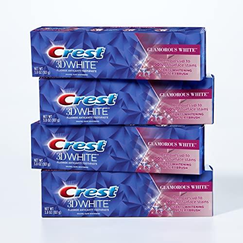 Crest Crest Toothpaste 3D Glamorous White, Mint, (Packaging May Vary) 3.8 Oz, Pack of 4
