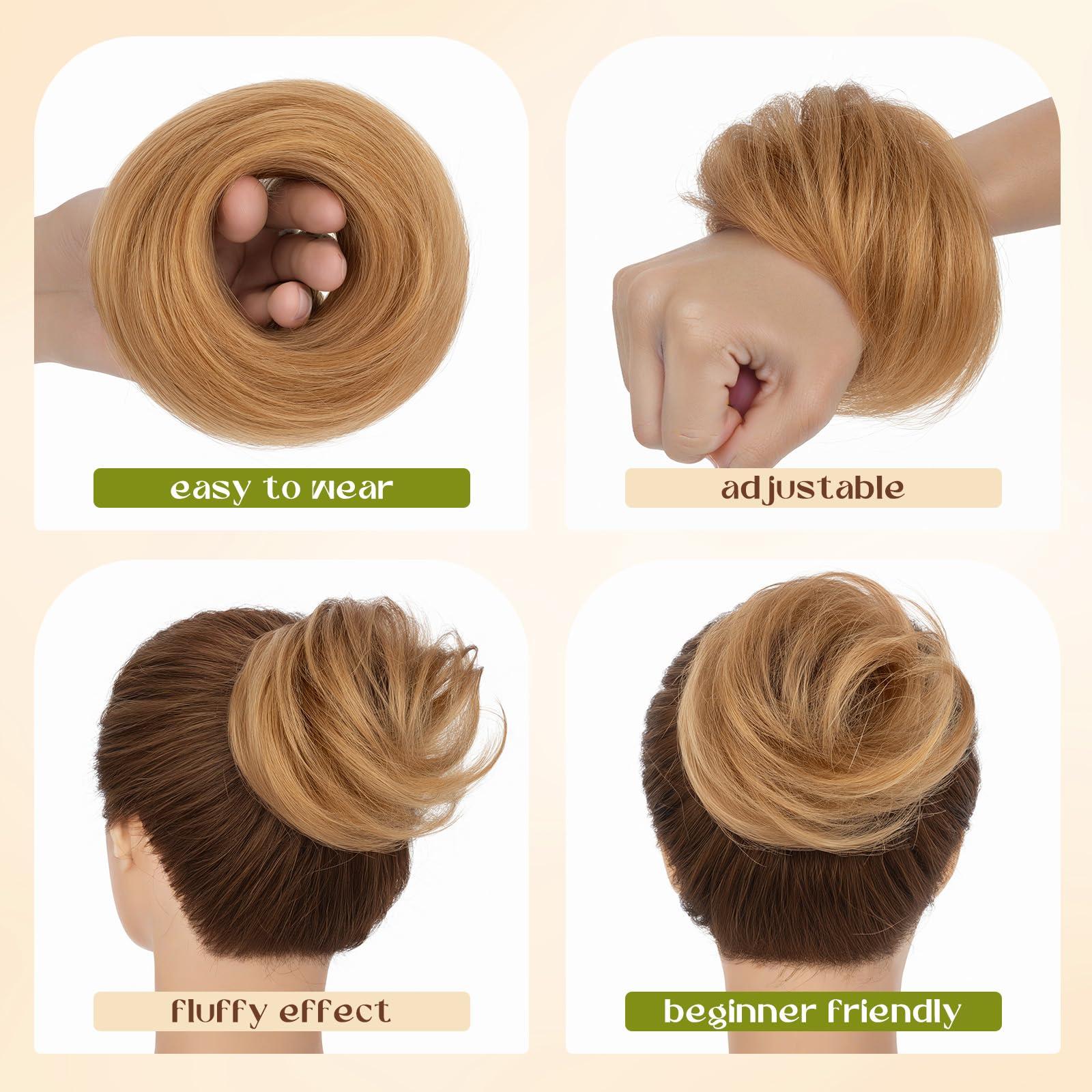 Hairro Hairro Messy Bun Hair Piece Human Hair Blonde Hair Bun Updo Elastic Band Scrunchies For Women Childrens Natural Faux Hair Bun Elegant Ballet Bun 25g #27 Dark Blonde