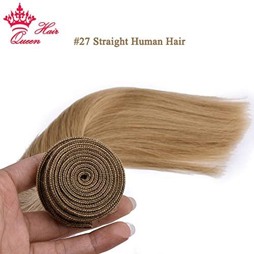 Queen Hair Queen Hair Products Mink Brazilian Hair Weave Bundles Hair Extension Honey Blonde Straight Color #27 Honey Blonde Hair Bundles (12 14 16inch)