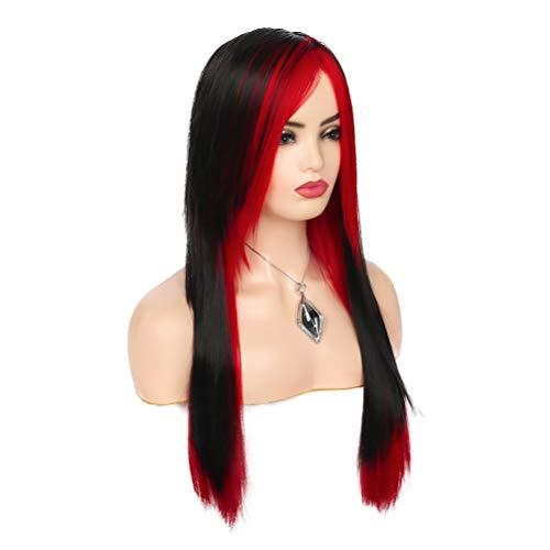 Baruisi Baruisi Long Red Black Wig Silky Straight Synthetic Heat Resistant Side Bangs Halloween Costume Hair Wigs for Women