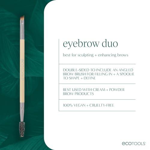 EcoTools EcoTools Eyebrow Brush Duo, Tame, Sculpt & Fill in Brows, Multipurpose For Eyebrow Gel, Powder, & Cream, Dual-Ended Spoolie & Angled Brow Brush, Eco Friendly, Cruelty-Free, & Vegan, 1 Count