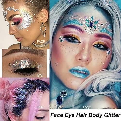 Mysense Mysense Blue Body Glitter Gel, Singer Concerts Glitter Makeup, Music Festival Rave Eye Hair Accessories, Chunky Glitter Mermaid Sequins, Sparkling Face Paint for Women, 30g