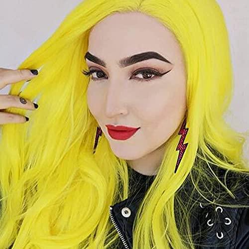 xiweiya xiweiya Long Bright Yellow Lace Front Wigg Body Wave Synthetic Yellow Wigs Middle Part Glueless Natural Looking Lace Front Wigs Heat Resistant Hair for Women 24inch