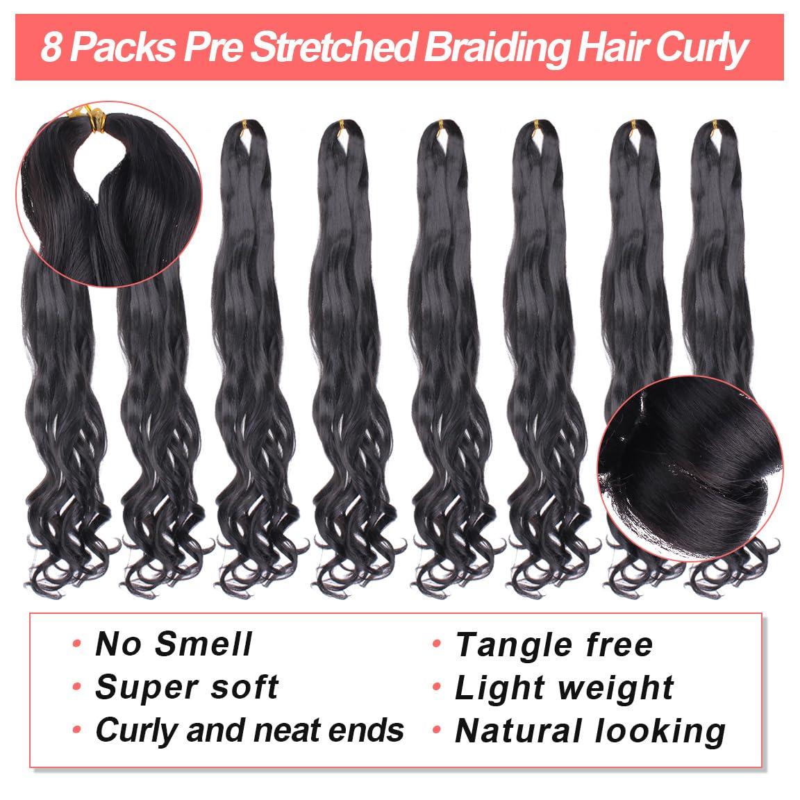 XTREND Xtrend 30 Inch French Bouncy Curly Braiding Hair 8 Packs Pre Stretched Loose Wave Bouncy Braiding Hair For Spanish Women Curly Braiding Hair Synthetic Crochet Braids Hair Extensions30 Inch,T30#