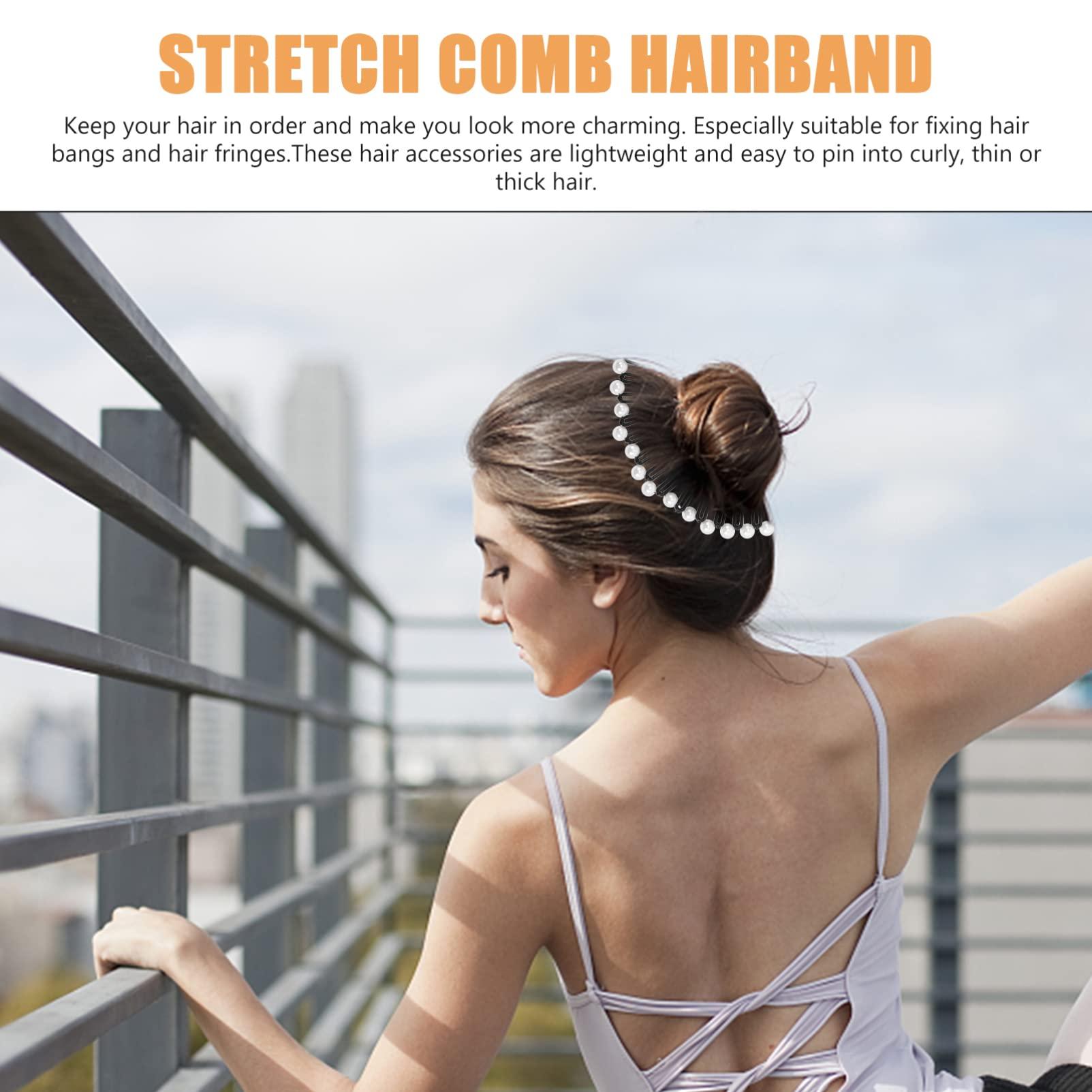 LALAFINA LALAFINA 90s Headband 6Pcs Full Circular Stretch Comb Flexible Plastic Circle Pearl Hair Comb Headband Hairband Holder for Women Girls Headbands