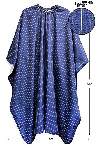 Barber Strong Barber Strong The Barber Cape Haircut Cover for Men, Hair Repelling and Static-Reducing Material, Flexible Elastic Neckband, Water Resistant Fabric, Oversized for Complete Coverage - Blue/White Stripe