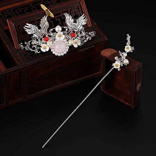 CHXIHome Classical Style Ancient Retro Hairpin Clip, Hanfu Tassel, Exquisite Vintage Headdress Jewelry Set, Hair Comb Ear Clips Set Pearls Tassels (C)