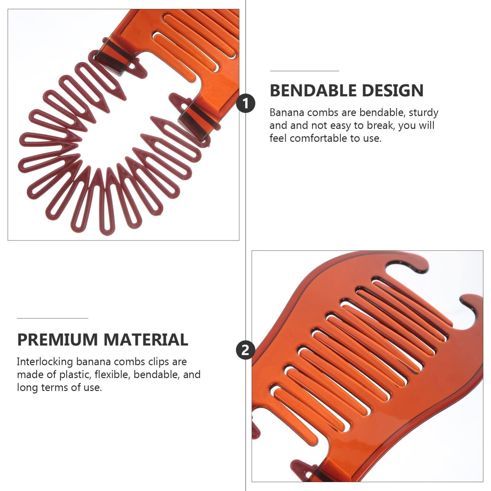 FOMIYES FOMIYES 4pcs Interlocking Banana Combs Flexible Hair Combs Clips Ponytail Hair Clincher Two Sides Hair Accessories Zig Zag Head Tooth Hair Hoop Hairband for Women Brown