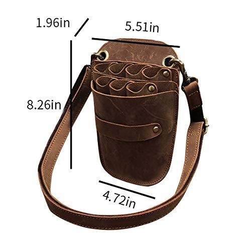 boshiho Scissors Pouch Cowhide Leather Salon Barber Hairdressing Scissors Holster Hair Stylist Tools Bag Comb Shear Holster Waist Shoulder Belt (Brown)