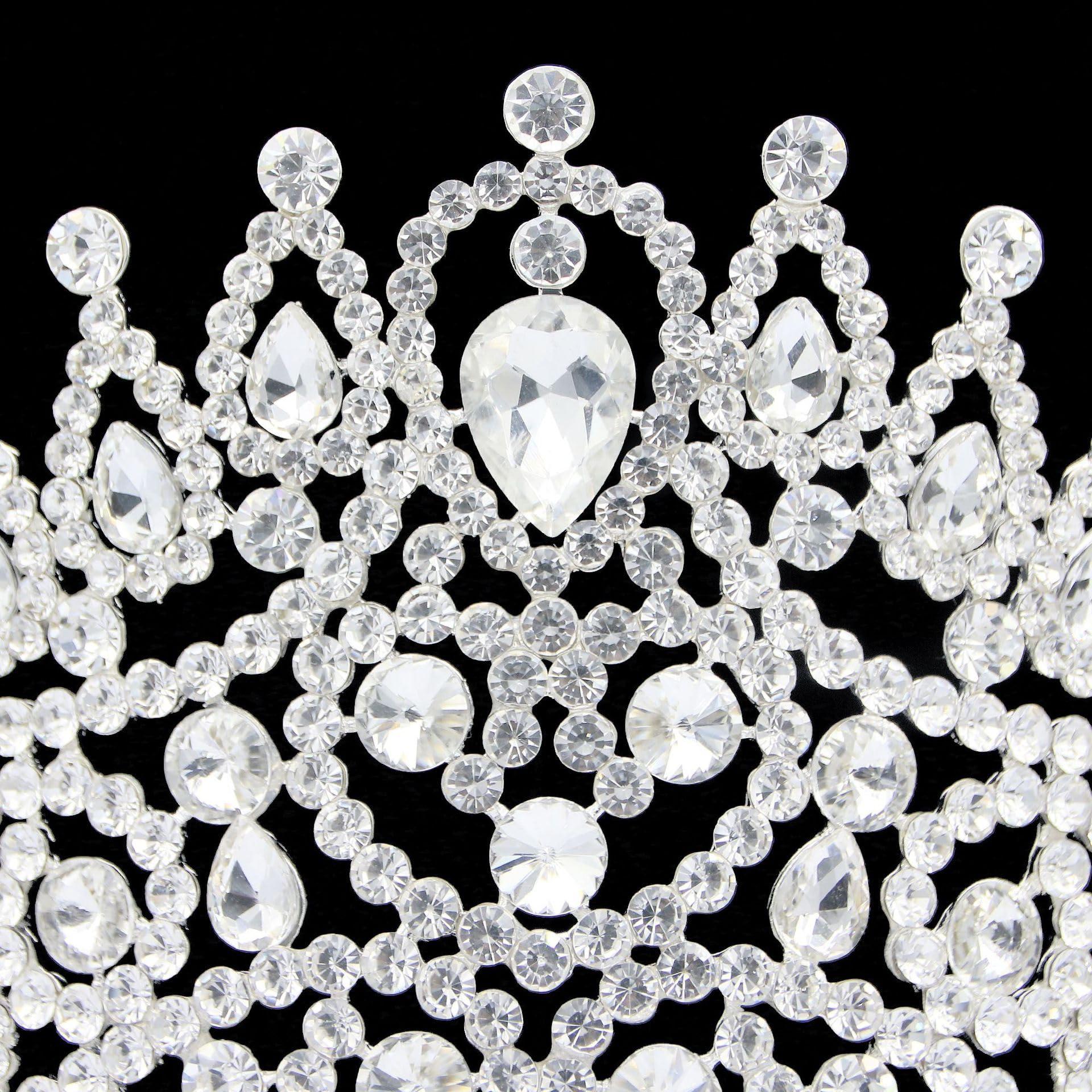 QXMYOO Extra Large Tiaras 5\" Tall Pageant Crowns Oversized for Women Clear Austrian Crystal Tiara Silver Homecoming Queen Crown Big Rhinestone Headpiece for Birthday Prom Quinceanera Wedding (B-Silver)