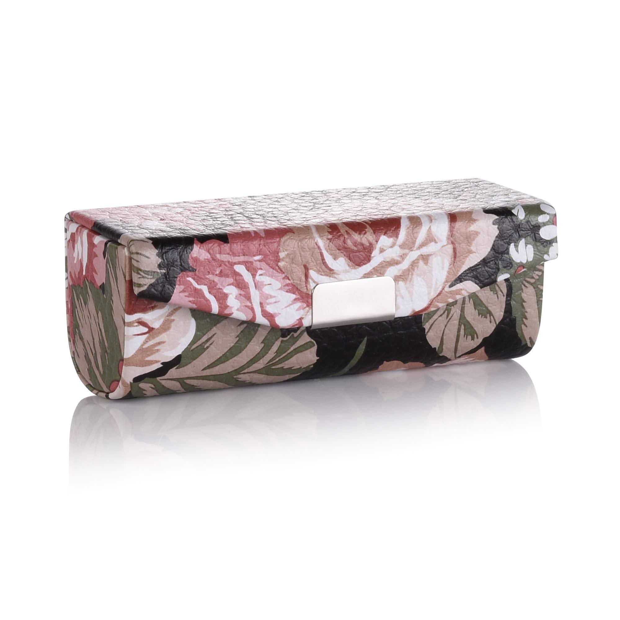 Beautyflier Beautyflier Women’s Soft Leather Lipstick Case Holder with Mirror Rectanglet Makeup Travel Cases for Purse Lipstick Holder (Black Flower)