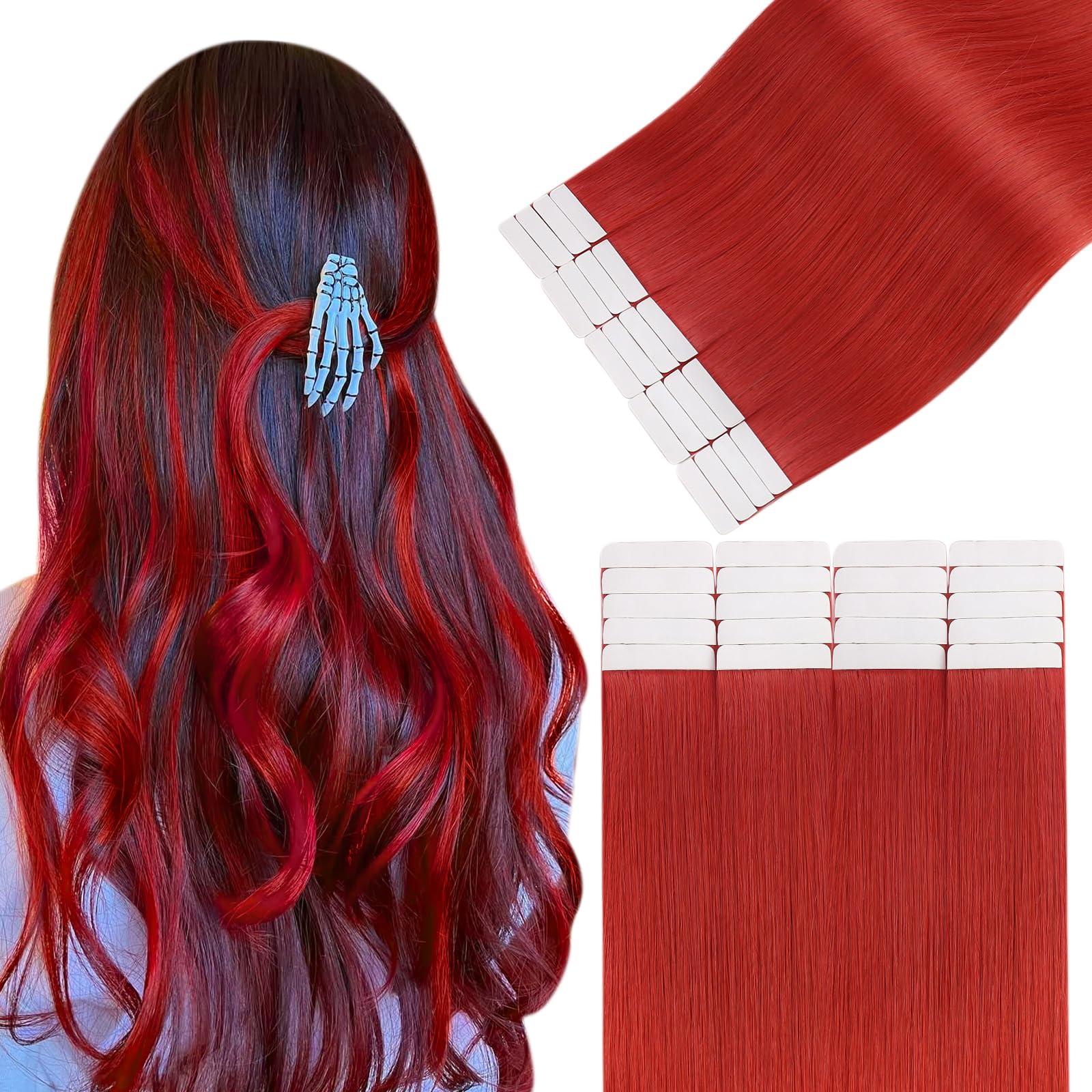 Easyouth Easyouth Tape in Hair Extensions Human Hair Red Tape in Extensions Remy Human Hair Red Hair Extensions Tape in for Fashion Women 14Inch 40g 20pcs