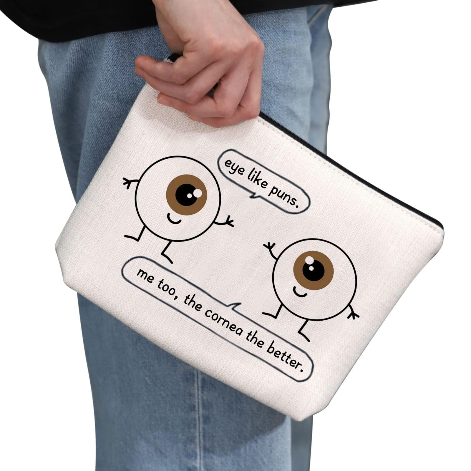 G2TUP G2TUP Eye Doctor Gift Eye Like Puns Makeup Bag Optometrist Ophthalmologist Cosmetic Bag Optician Gift Optometry Zipper Travel Bag (Eye Like Puns White Bag)