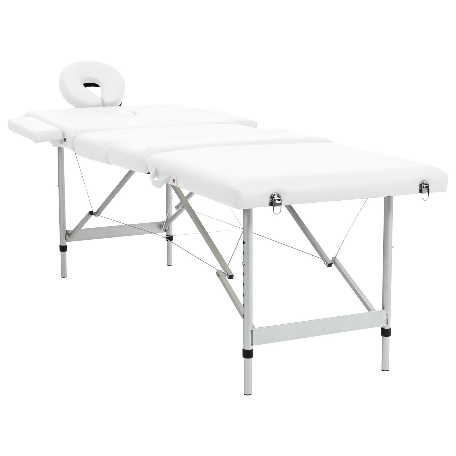 vidaXL vidaXL - Foldable 4-Zone Massage Table in Creme White - Aluminum Frame, High-Density Foam Padding, Adjustable and Portable for Outdoors, Clinics, Therapy Centres
