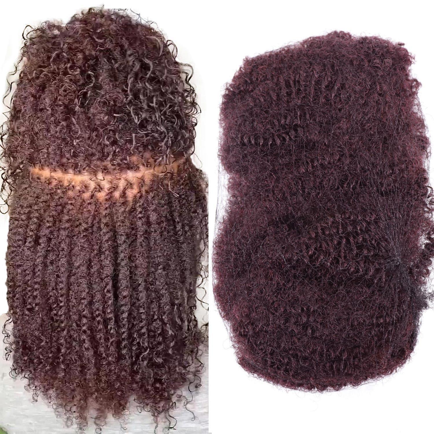 HAPPY&CC HAPPY&CC Afro Kinky Bulk Human Hair for Dreadlock Extensions, Repair Locs Twists and Braids 99J Burgundy Color 12 Inch 50Gram