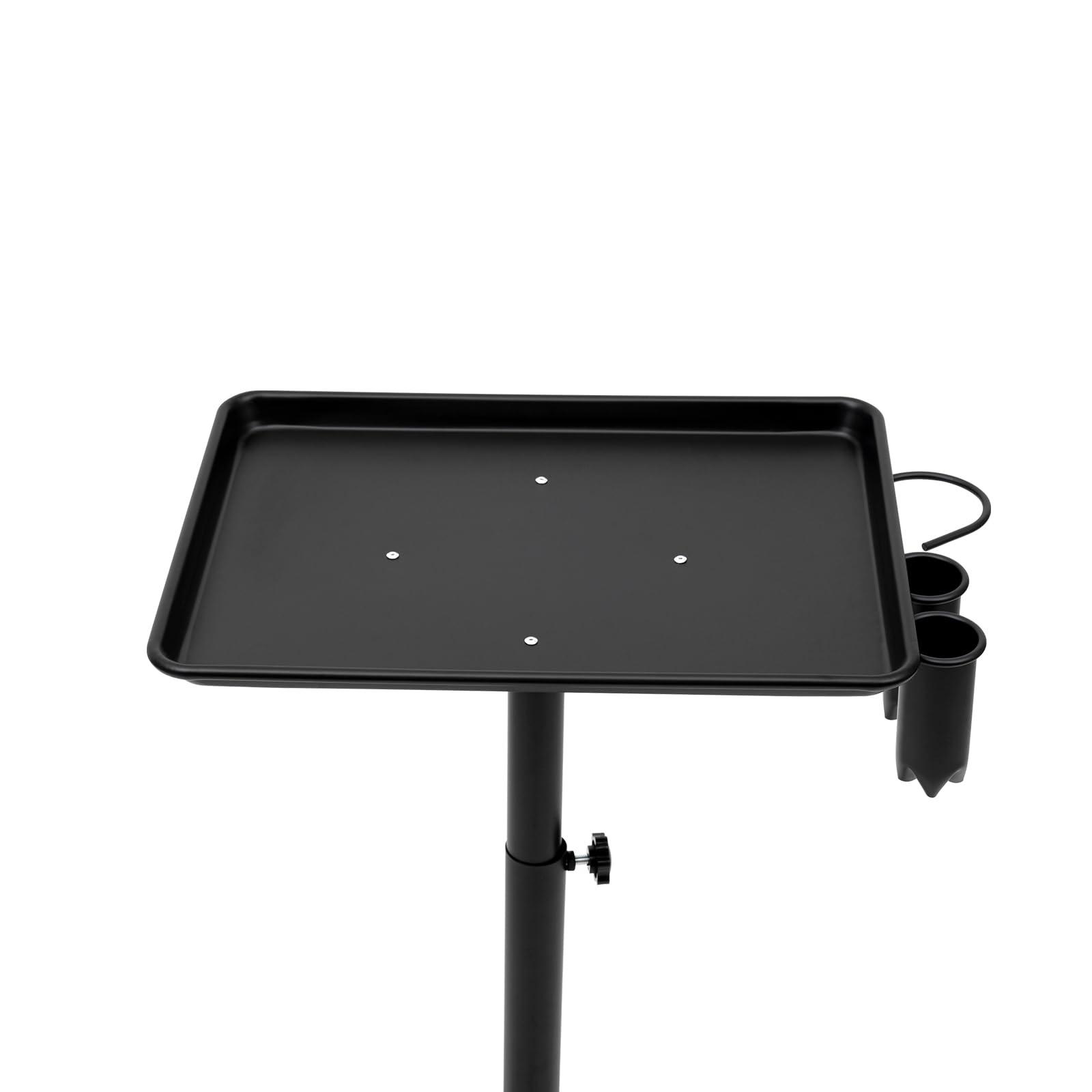 HAPPCUCOE Rolling Salon Trolley Cart Adjustable Height,Barber Shop Tray Storage Cart,Utility Cart,Professional Salon Hair Instrument Tray for Barber Stores (Black)