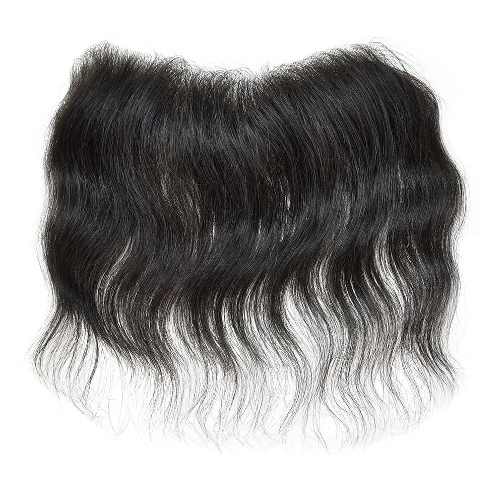 Healthlif Mens Frontal Wigs Frontal Hairpiece for Men European Virgin Human Hair Patch Hair Extension Hairline Loss V-Shape PU Base Mens Topper Hair Replacement (18x4cm, #3 Dark Brown-90% Light Density)