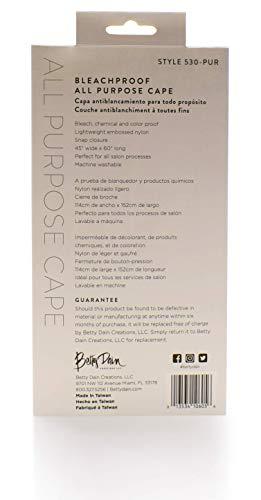 Betty Dain Betty Dain Bleach-proof All Purpose Styling Cape, Material Defends Against Bleach Stains, Color Proof, Chemical Proof, Waterproof, Lightweight Embossed Nylon, Purple