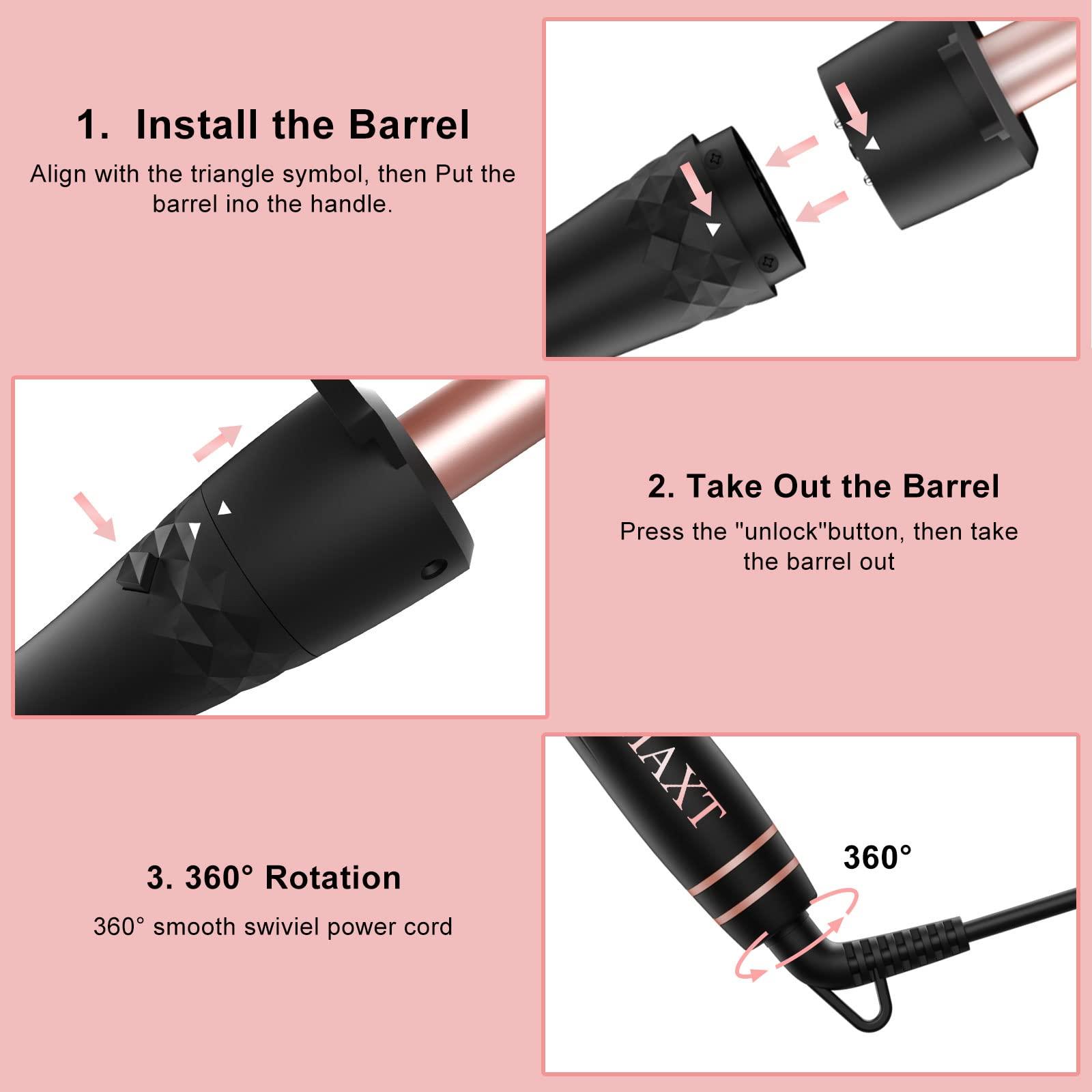 MAX-T Curling Iron Set 5 in 1,MAXT Curling Wand Set Interchangeable Triple Barrel Curling Iron and Curling Brush Ceramic Barrel Wand Curling Iron(0.35-1.25)