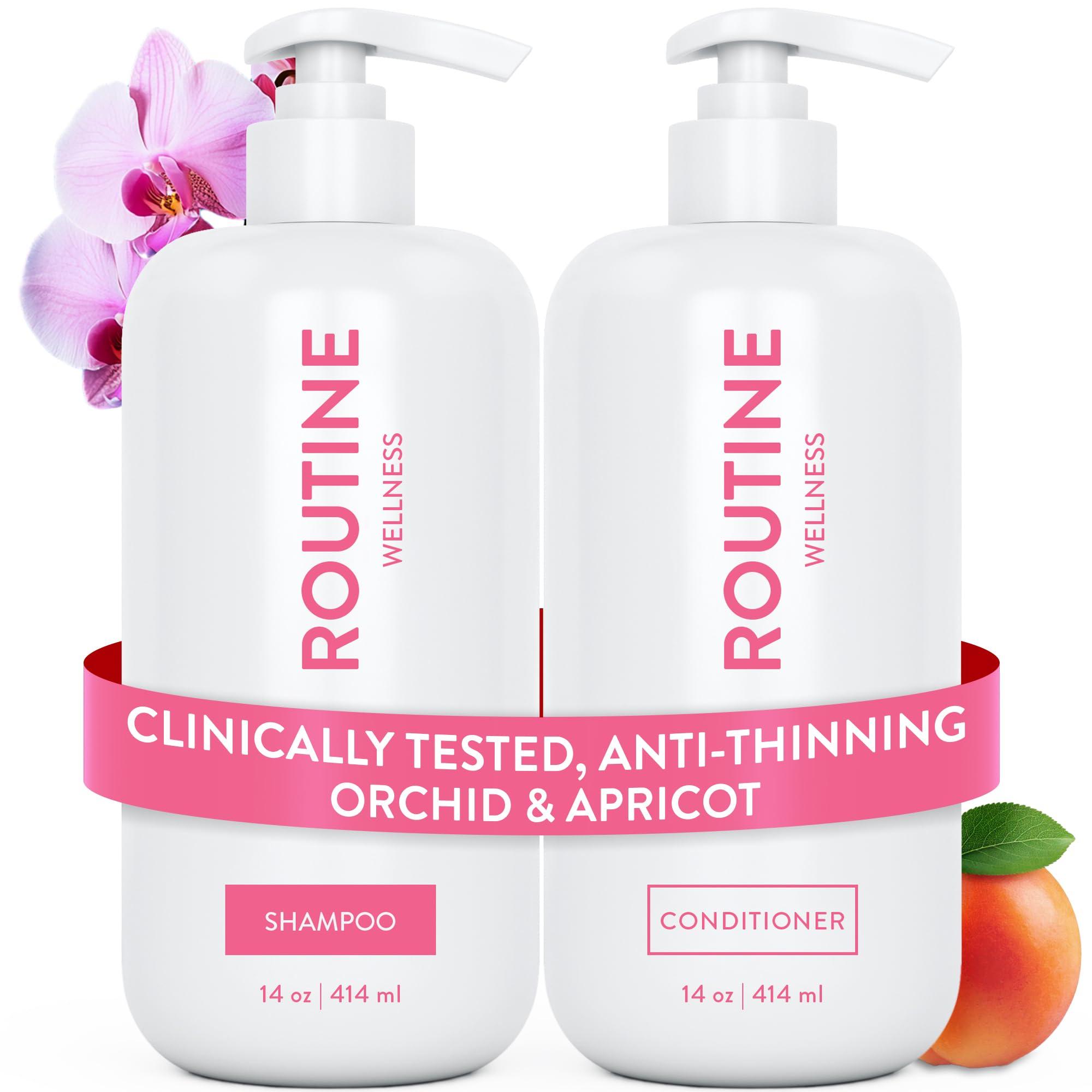 Routine Wellness Routine Wellness Anti-Thinning Shampoo and Conditioner Set for Thinning Hair - Biotin DHT Blocker Women & Men - Color Safe Shampoo for Hair Loss & Healthier Growth - Orchid & Apricot 14oz (Pack of 2)